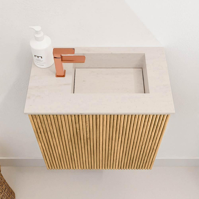 Mondiaz JOYA-DLUX 40cm toiletmeubel - kleur Oak - Wastafel FAYE positie Rechts 1 kraangat kleur Meli.
