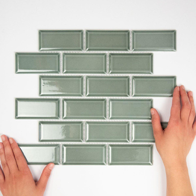 The Mosaic Factory Paris mozaïektegel - 28.8x29.4cm - wandtegel - Rechthoek - Porselein Green Grey Glans