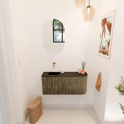 Mondiaz JOYA 91.6cm toiletmeubel - ronding rechts kleur Dusk - Wastafel FAYE positie Links Zonder kraangat kleur Urban.
