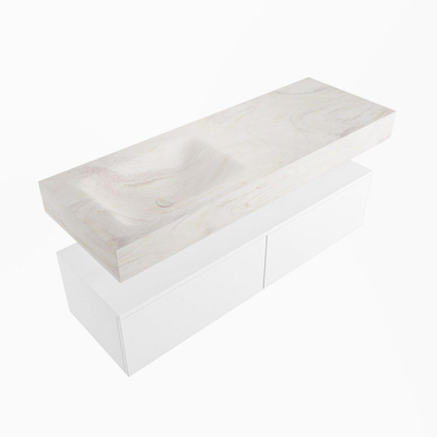 Mondiaz ALAN-DLUX Ensemble de meuble - 130cm - meuble Talc mat - 2 tiroirs - Lavabo Cloud Ostra suspendu - vasque Gauche - 0 trous de robinet