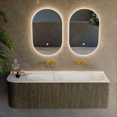 Mondiaz KURVE Ensemble de meuble de salle de bains - 145x46x40cm - 1 tiroir - 1 porte - lavabo solid surface - droit - sans trou de robinet - Shadow