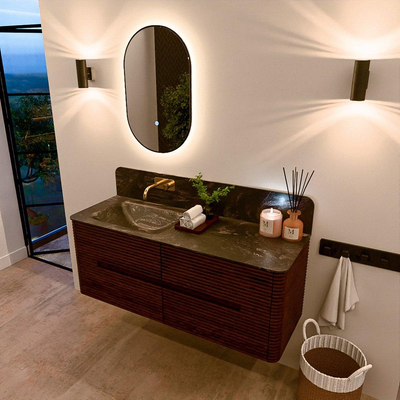 Mondiaz CIRO-DLUX Badkamermeubelset - 130x45x50cm - Solid surface wastafel Lava - 1 wasbak Links - zonder kraangaten - 4 lades - Ruby