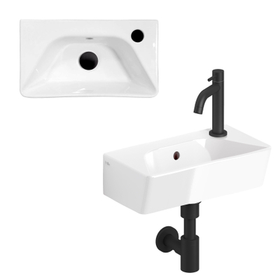 Clou InBe Ensemble lavabo - 40,5x22,5x11cm - avec robinet - avec bonde - avec siphon - céramique blanche - noir mat