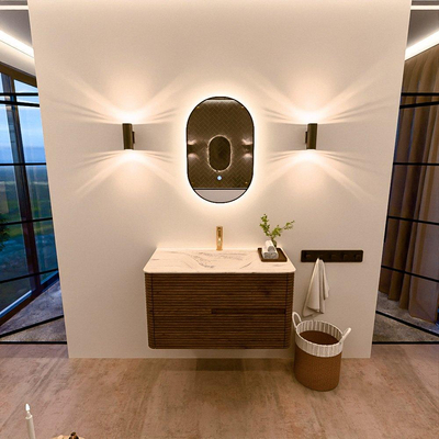 Mondiaz CIRO-DLUX Badkamermeubelset - 90x45x50cm - Solid surface wastafel Nata - 1 wasbak Midden - 1 kraangat - 2 lades - Dusk