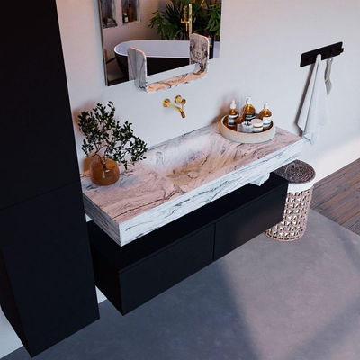 Mondiaz ALAN-DLUX Ensemble de meuble - 120cm - meuble Urban mat - 2 tiroirs - Lavabo Cloud Glace suspendu - vasque Centre - 0 trous de robinet
