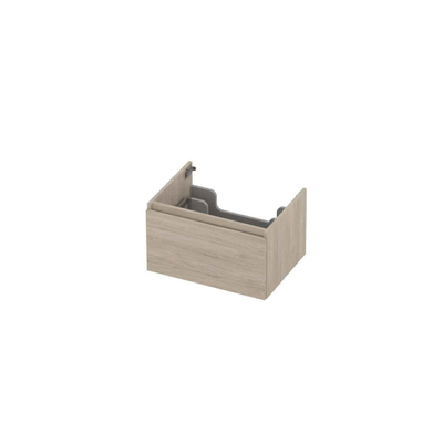 INK Wastafelonderkast - 60x45x35cm - 1 lade - greeploos - met houten keerlijst - MFC - Ivoor eiken