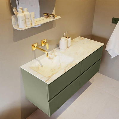 MONDIAZ VICA-DLUX Ensemble meuble de salle de bains - 120cm - meuble bas army - 4 tiroirs - lavabo encastré cloud gauche - sans trous de robinet - version haute 60cm - frape