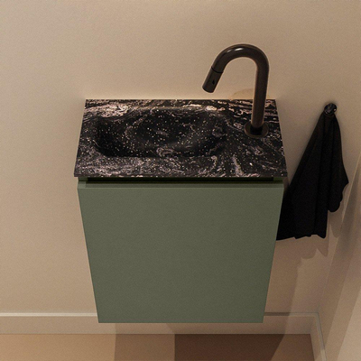 MONDIAZ TURE-DLUX Meuble de toilettes 40cm Army. Lavabo EDEN Lava position gauche. Avec 1 trou de robinet.