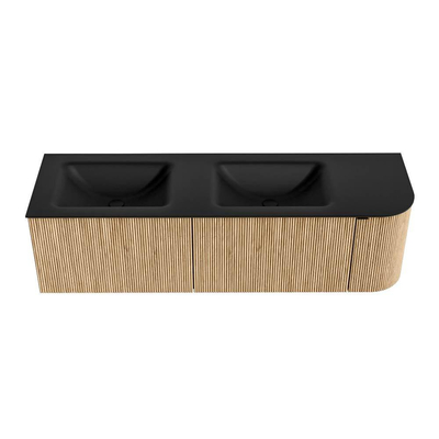 MONDIAZ KURVE 155cm badmeubel met module 25 R kleur Oak met 2 lades en 1 deur. Wastafel CLOUD dubbel / links zonder kraangat Urban.