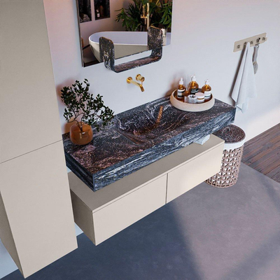 Mondiaz ALAN-DLUX Ensemble de meuble - 120cm - meuble Linen mat - 2 tiroirs - Lavabo Cloud Lava suspendu - vasque Centre - 0 trous de robinet