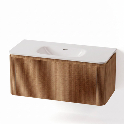 Royal Plaza Terra Edge Ensemble meuble de salle de bains - 100x45.5x46cm - vasque en céramique blanc brillant - 1 vasque - sans trous de robinet - 2 tiroirs - sandwood (chêne clair)