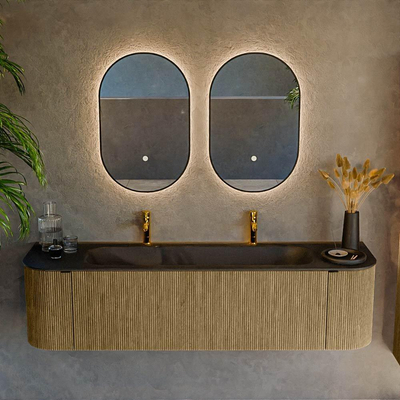 Mondiaz KURVE Badkamermeubelset - 170x46x40cm - 1 lade - 2 deuren - wastafel solid surface - midden - 2 kraangaten - Dusk