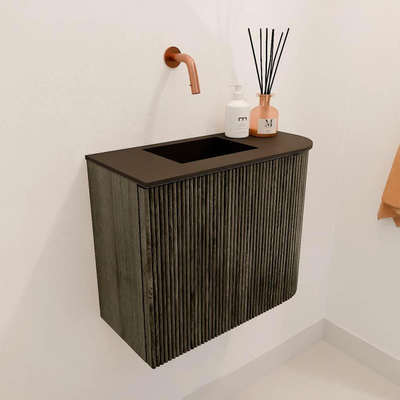 Mondiaz JOYA 51.6cm toiletmeubel - ronding rechts kleur Shadow - Wastafel FAYE positie Links Zonder kraangat kleur Urban.