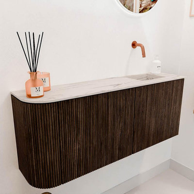 Mondiaz JOYA-DLUX 101.6cm toiletmeubel - ronding links kleur Walnut - Wastafel FAYE positie Rechts Zonder kraangat kleur Nata.