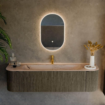 MONDIAZ KURVE-DLUX Meuble de salle de bains 170cm arrondi Gauche + Droite couleur Shadow avec 1 tiroir et 2 portes. Lavabo BIG LARGE Central 1 trou de robinet Arena.