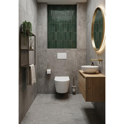 QeramiQ Dely Toiletset - 36.3x51.7cm - diepspoel - rimless - Geberit UP720 inbouwreservoir - softclose toilet zitting - 35mm - glans witte bedieningsplaat - rechthoekige knoppen - met Burda frame - glans wit