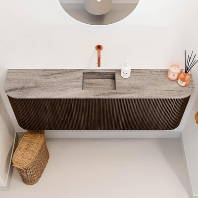 Mondiaz JOYA-DLUX Meuble de salle de bains 123.2cm - arrondi gauche et droite couleur Walnut - Vasque FAYE position Milieu Sans trou de robinet couleur Oza