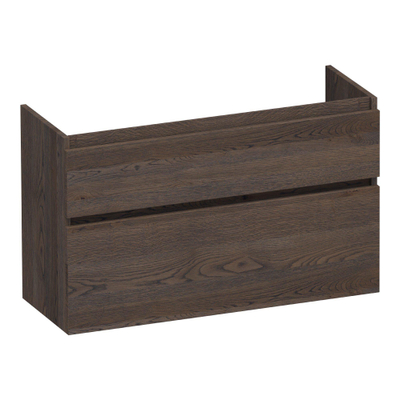 BRAUER Delight wastafelonderkast ondiep - 100x39x60cm - 2 softclose lades - greeploos - 1 sifon uitsparing - massief eiken - lamellen eiken zwart