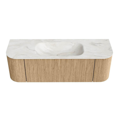 MONDIAZ KURVE-DLUX 140cm Meuble salle de bain avec module 25 G et D - couleur Oak - 1 tiroir - 2 portes - vasque BIG SMALL centre - 1 trou de robinet - couleur Ostra