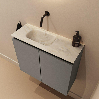 MONDIAZ TURE-DLUX meuble de toilettes 60cm Smoke. EDEN lavabo Ostra position gauche. Sans trou de robinet.