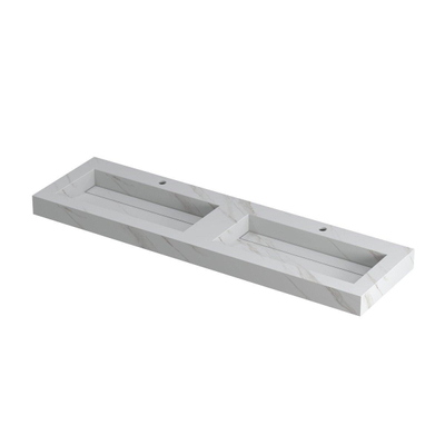 INK Pitch wastafel - 160x45x9cm - 2 wasbakken - 2 kraangaten - drain keramiek Calacatta mat