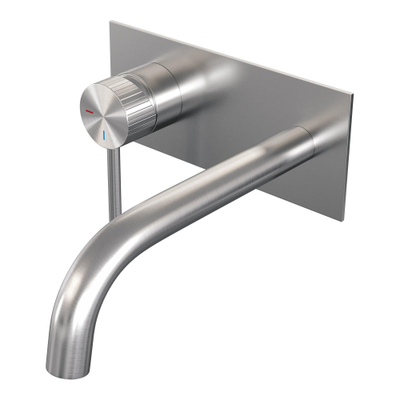 Brauer Stripe wastafelkraan - model A2 - inbouw - gebogen uitloop - met afdekplaat - PVD - rvs