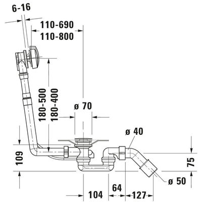Duravit D-code Badafvoer en overloopcombinatie + waste - voor bad - 170cm - met middenafvoer - verchroomd chroom