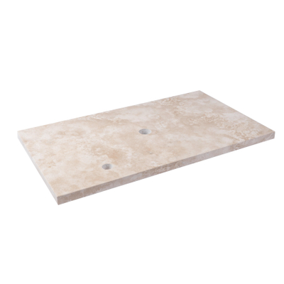 Saniclass Travertine Plan vasque - 80x46cm - 1 trou de robinet - 1 découpe de siphon - pierre naturelle mouchetée