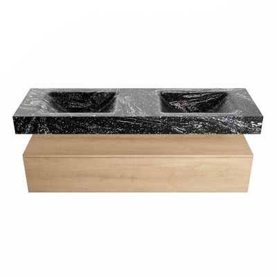 MONDIAZ ALAN - DLUX Badkamermeubelset - 150cm - onderkast - Washed Oak - 1 lade - vrijhangende wastafel - 2 wasbakken - 0 kraangaten - Lava