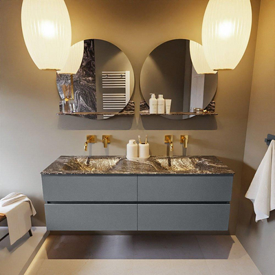 Mondiaz VICA-DLUX ensemble de meuble de salle de bain - 150cm - meuble sous-vasque plata - 4 tiroirs - lavabo encastrée cloud double - sans trous de robinet - version haute de 60cm - lave