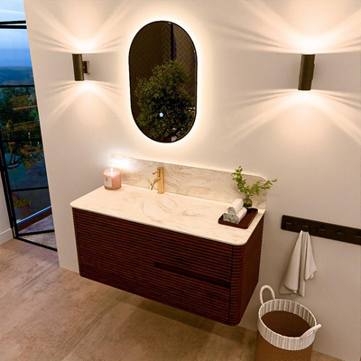 Mondiaz CIRO-DLUX Ensemble de meubles de salle de bains - 110x45x50cm - Lavabo solid surface Ostra - 1 vasque à gauche - 1 trou de robinetterie - 2 tiroirs - Ruby