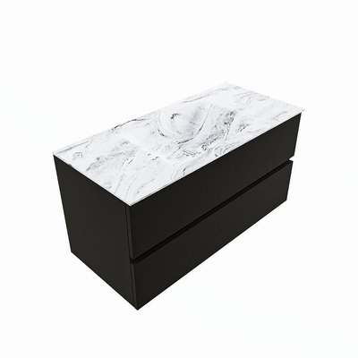 Mondiaz VICA-DLUX ensemble de meuble de salle de bain - 100cm - meuble sous-vasque urban - 2 tiroirs - lavabo encastré cloud milieu - sans trous de robinet - version haute de 60cm - glace