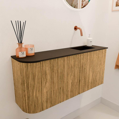 Mondiaz JOYA 91.6cm toiletmeubel - ronding links kleur Oak - Wastafel FAYE positie Rechts Zonder kraangat kleur Urban.