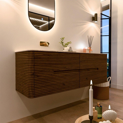 Mondiaz CIRO-DLUX Meuble de salle de bains - 150x45x50cm - Plan vasque Solid surface Nata - 1 vasque à gauche - sans trous de robinetterie - 4 tiroirs - Dusk