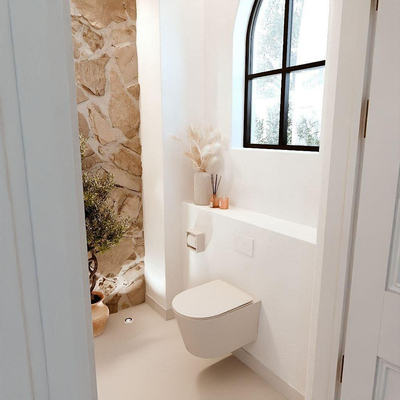 Mondiaz JOYA-DLUX 70cm toiletmeubel - kleur Walnut - Wastafel FAYE positie Links Zonder kraangat kleur Lava.