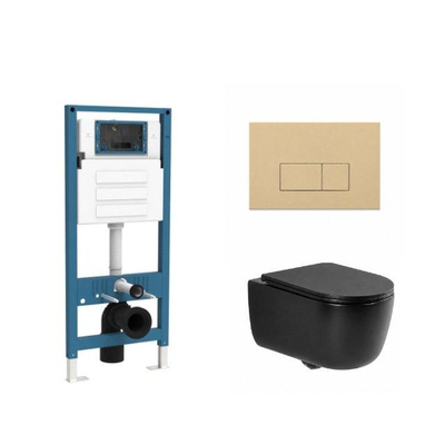 QeramiQ Dely Swirl Ensemble WC - réservoir encastré QeramiQ Flush - abattant slim - plaque de commande beige en plastique - boutons rectangulaires - noir mat