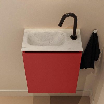 MONDIAZ TURE-DLUX Meuble toilette - 40cm - Fire - EDEN - vasque Opalo - position gauche - 1 trou de robinet