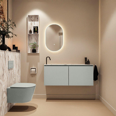 MONDIAZ TURE-DLUX Meuble toilette - 120cm - Greey - EDEN - vasque Glace - position gauche - 1 trou de robinet