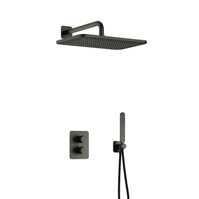 Hotbath Gal IBS40A Doucheset - inbouw - 27cm rechthoekige hoofddouche - wandarm 35cm - staafhanddouche - gunmetal geborsteld PVD