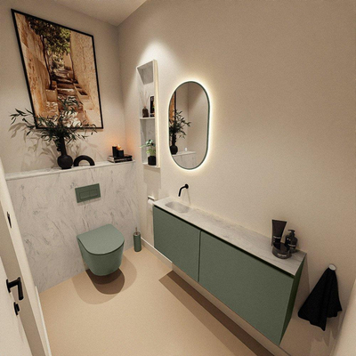 MONDIAZ TURE-DLUX Meuble toilette - 120cm - Army - EDEN - vasque Opalo - position gauche - sans trou de robinet
