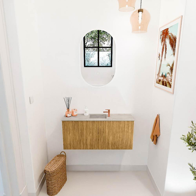 Mondiaz JOYA-DLUX 90cm meuble de toilette - couleur Chêne - Vasque FAYE position Milieu 1 trou de robinet couleur Glace.