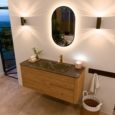 Mondiaz CIRO-DLUX Ensemble de meubles de salle de bains - 120x45x50cm - Lavabo solid surface Lava - 1 vasque à droite - 1 trou de robinet - 2 tiroirs - Chêne