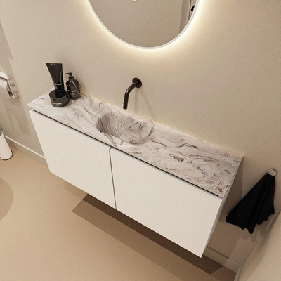 MONDIAZ TURE-DLUX 100cm toiletmeubel Talc. EDEN wastafel Glace positie midden. Zonder kraangat.