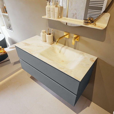 Mondiaz VICA-DLUX ensemble de meuble de salle de bain - 110cm - meuble sous-vasque plata - 2 tiroirs - lavabo encastrée cloud droite - sans trous de robinet - version haute de 60cm - frape