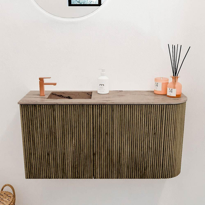 Mondiaz JOYA-DLUX 81.6cm toiletmeubel - ronding rechts kleur Dusk - Wastafel FAYE positie Links 1 kraangat kleur Arena.