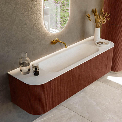 Mondiaz KURVE Badkamermeubelset - 160x46x40cm - 1 lade - 2 deuren - wastafel solid surface - midden - zonder kraangat - Ruby