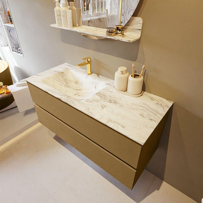 Mondiaz VICA-DLUX Ensemble de meuble de salle de bain - 110cm - meuble sous-vasque oro - 2 tiroirs - lavabo encastré cloud gauche - 1 trou de robinet - version haute de 60cm - glace