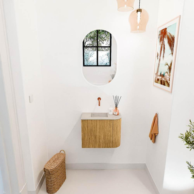 Mondiaz JOYA-DLUX 51.6cm toiletmeubel - ronding rechts kleur Oak - Wastafel FAYE positie Links Zonder kraangat kleur Opalo.