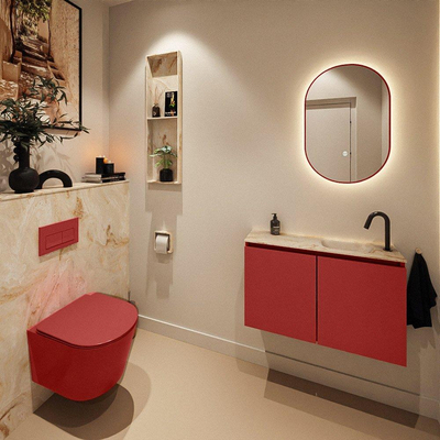 MONDIAZ TURE-DLUX Meuble toilette - 80cm - Fire - EDEN - vasque Frappe - position droite - 1 trou de robinet