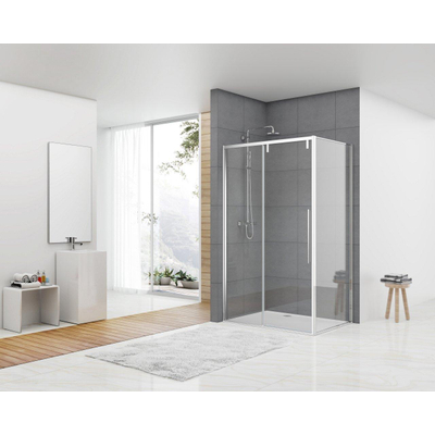 Produits Van Rijn ST06 porte coulissante Softclose 8mm verre clair 158.5x200cm pour combinaison avec mur incluant poignée chrome